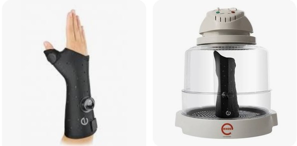 Attelle thermoformée Exos pour le poignet et le pouce, moulée sur mesure, avec son four de thermoformage, à la Pharmacie du Pont Neuf à Annecy